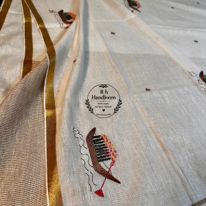 pure linen cotton embroidery saree