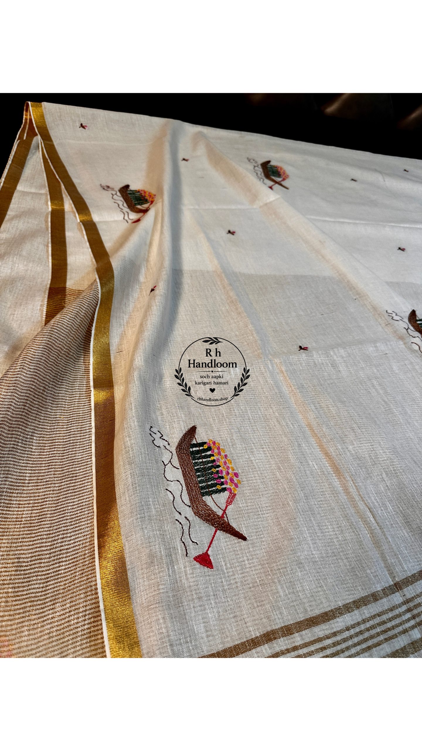 pure linen cotton embroidery saree