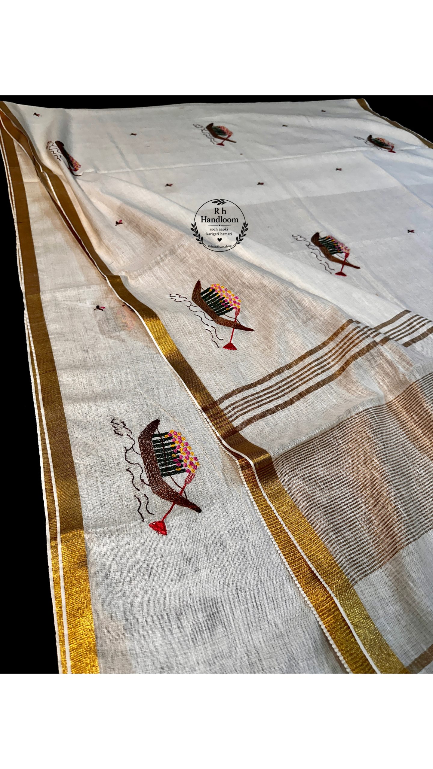 pure linen cotton embroidery saree - Image 5
