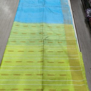 Sky Lime Handloom Linen Saree