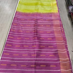 Lime Magenta Festive Linen Saree