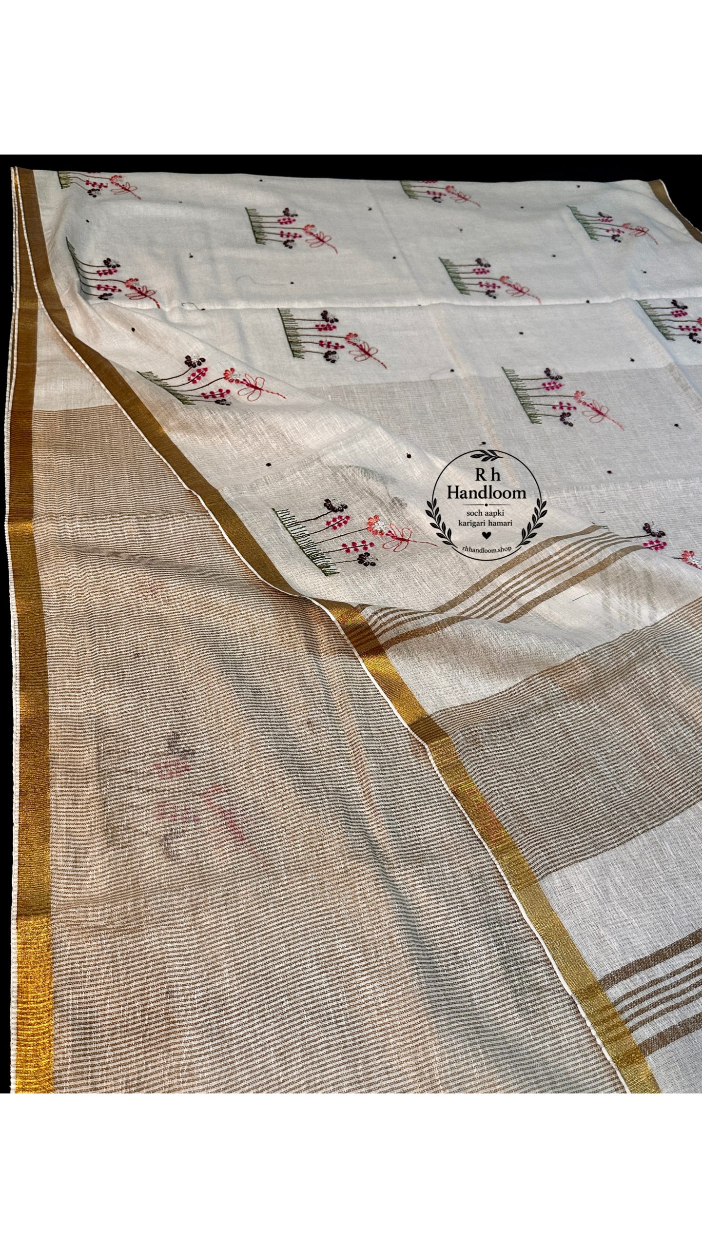 hamdloom pure linen cotton embroidery sarees