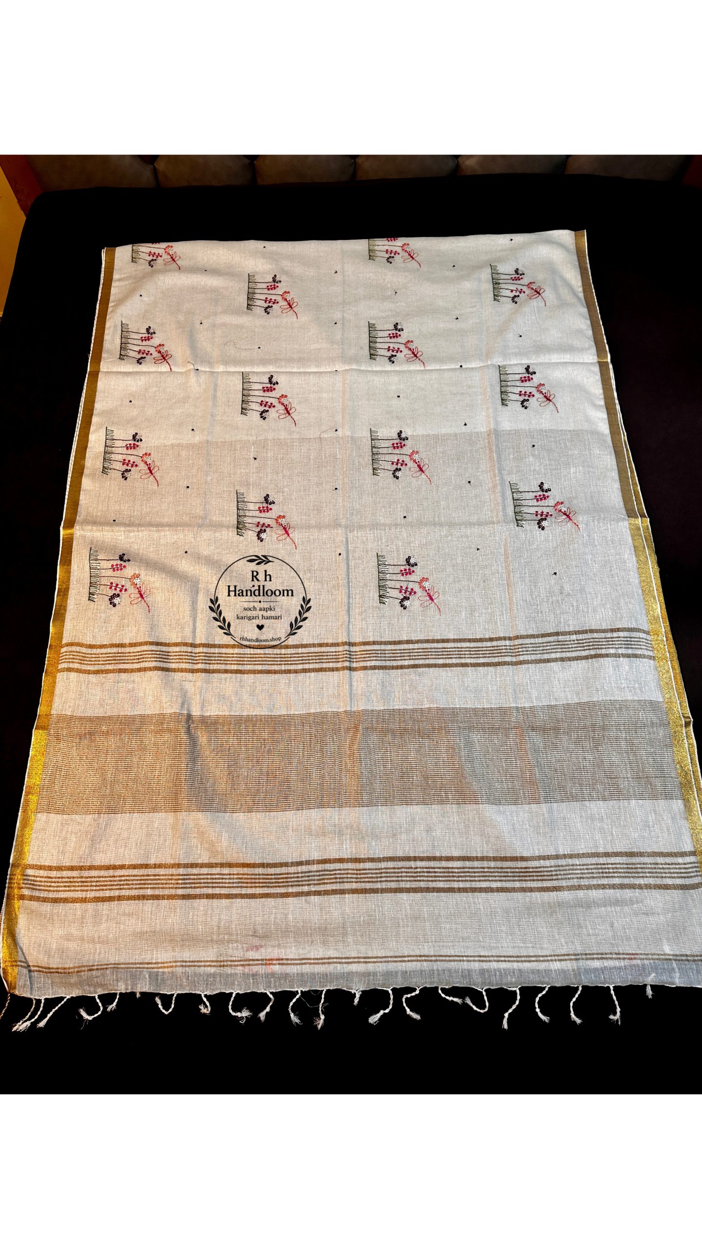hamdloom pure linen cotton embroidery sarees - Image 5